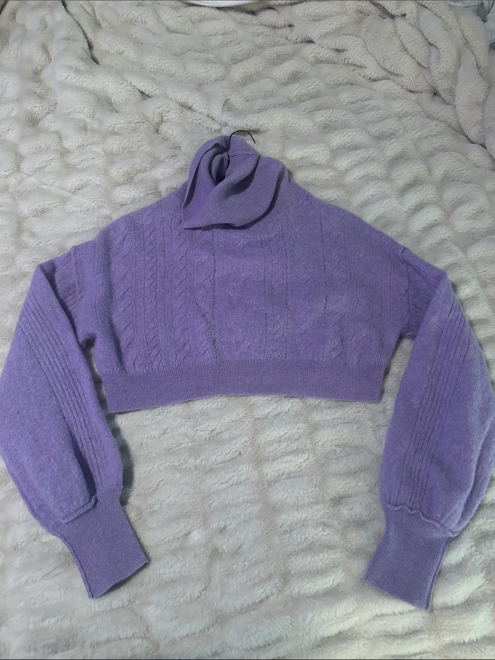 Free People 100% Cashmere Cropped Purple Cable-Knit Turtleneck Sweater